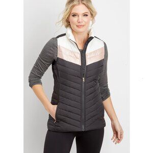 Maurices Black and Pink Chevron Quilted Puffer Vest